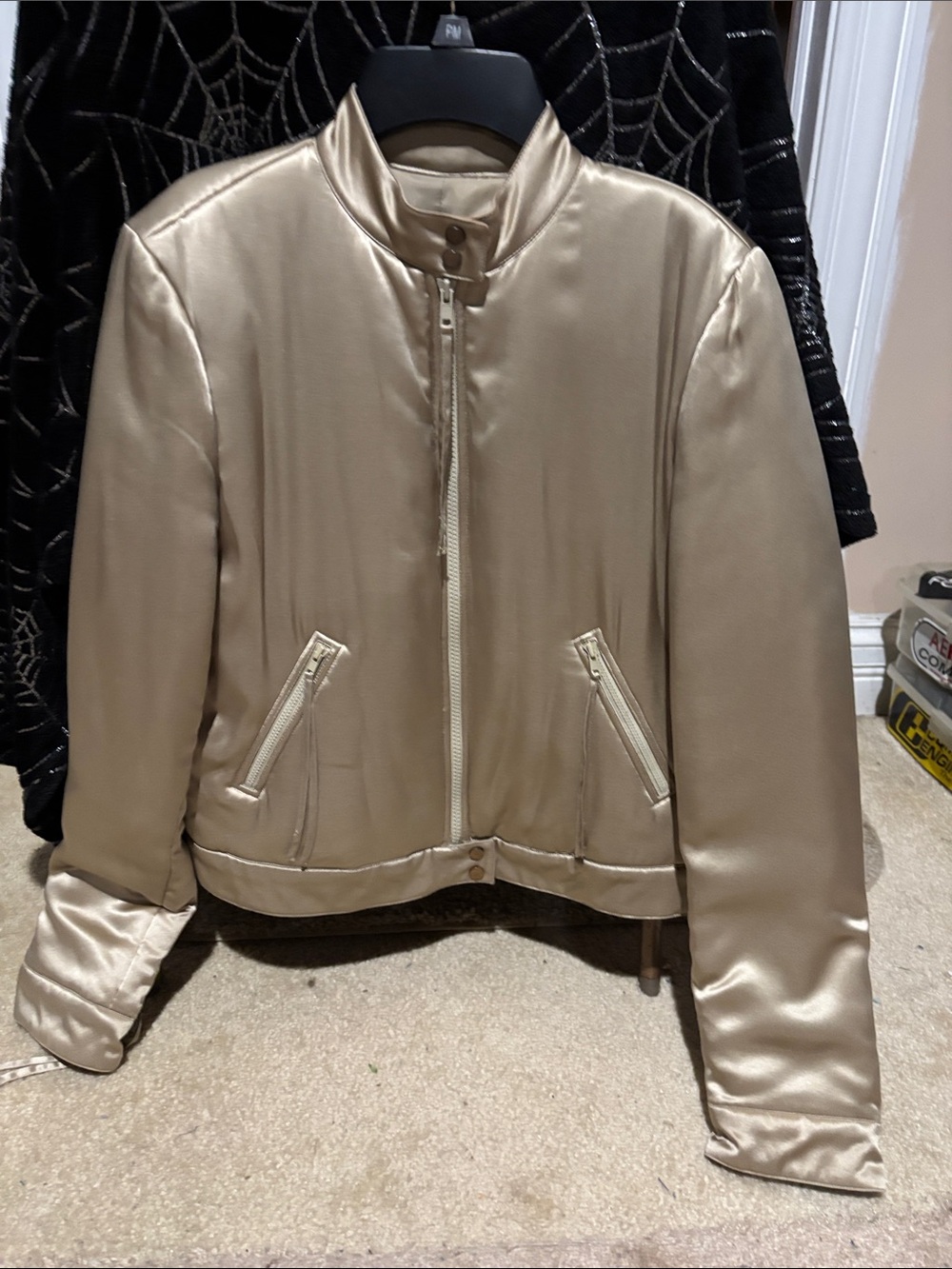Calvin Klein Satin Bomber Jacket in Champagne Gold